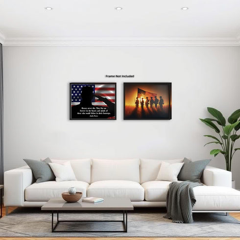 Posterizer 2 pcs-Patriotic Sayings-US Flag and Soldiers-Patriotic & Military Art-Quotes- Decor for Home & Office- unframed wall art...